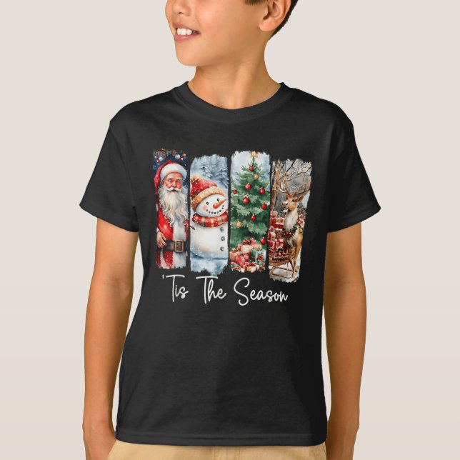 Merry Christmas Tis The Season Santa Snowman Tree  T-Shirt (Vorderseite)