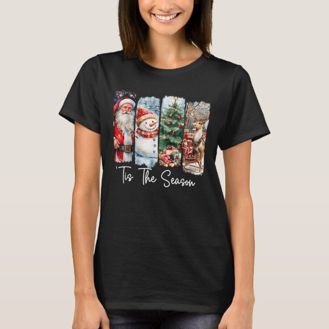 Merry Christmas Tis The Season Santa Snowman Tree  T-Shirt (Vorderseite)