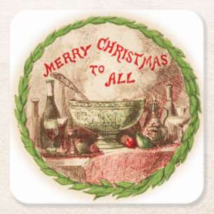 Merry Christmas To All Wreath and Food Rechteckiger Pappuntersetzer