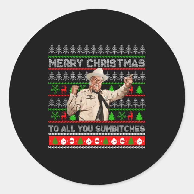 Merry Christmas To All You Sumes Ugly Sweater Retr Runder Aufkleber (Vorderseite)