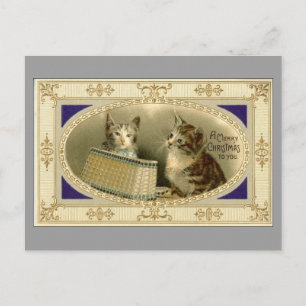 Merry Christmas To You Vintage Cats Postcard Grey Feiertagspostkarte