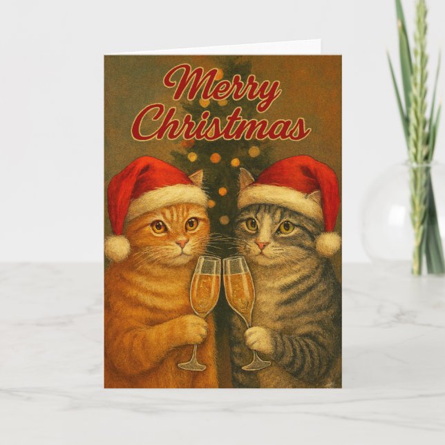Merry Christmas – Toasting Cats Under the Tree   Karte (Vorderseite)