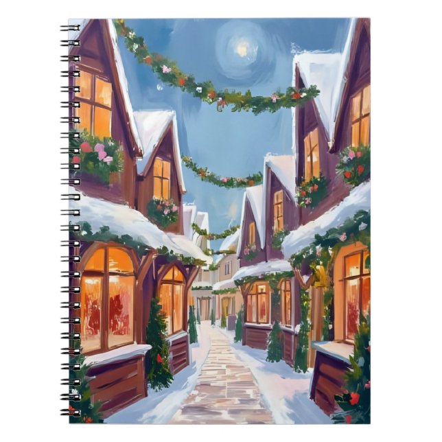 Merry Christmas Town Watercolor Holiday Notizblock (Vorderseite)