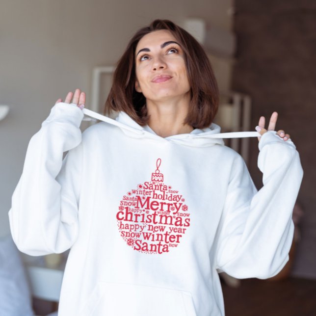 Merry Christmas Tree Ball Typografie Design Red Hoodie (Von Creator hochgeladen)