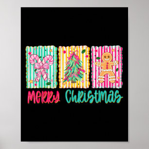 Merry Christmas Tree Bow Gingerbread Candy Cane Gi Poster