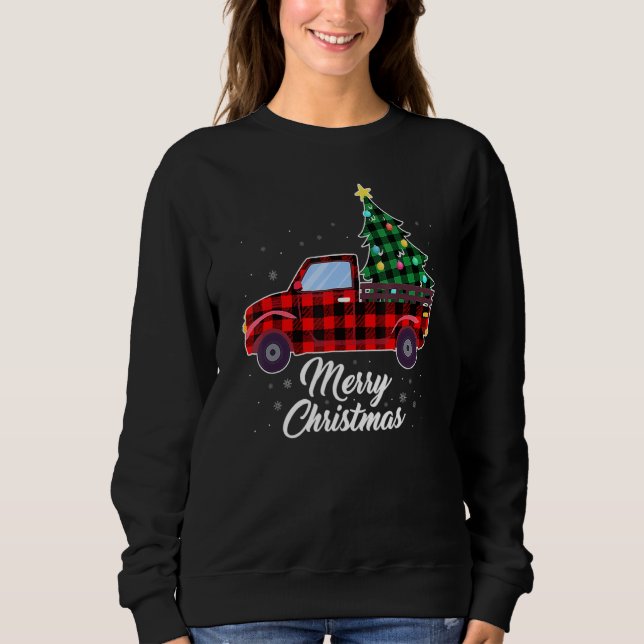 Merry Christmas Tree Buffalo Plaid Red Truck Sweatshirt (Vorderseite)