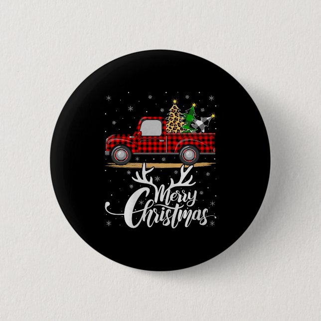 Merry Christmas Tree Buffalo Plaid Truck Family Gr Button (Vorderseite)
