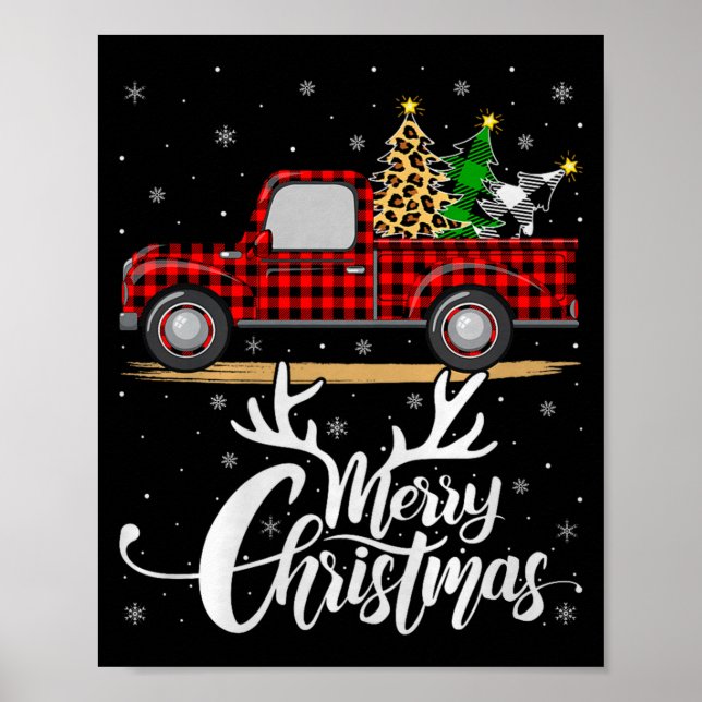 Merry Christmas Tree Buffalo Plaid Truck Family Gr Poster (Vorne)