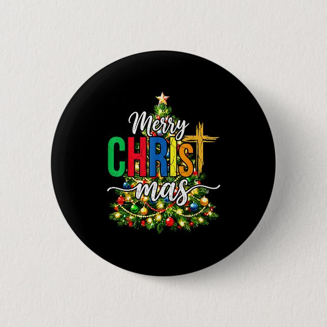 Merry Christmas Tree Christian Xmas  Button (Vorderseite)