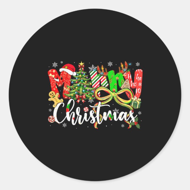 Merry Christmas Tree Coquette Bow Xmas Holiday Gir Runder Aufkleber (Vorderseite)