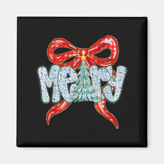 Merry Christmas Tree Coquette Bow Xmas Holiday Wom Magnet (Vorne)