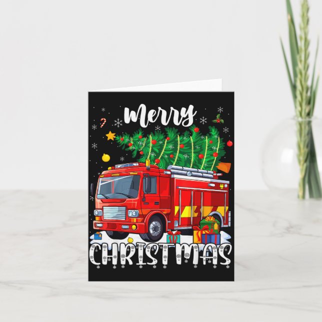 Merry Christmas Tree Firetruck Pajama Firefighter  Karte (Vorderseite)