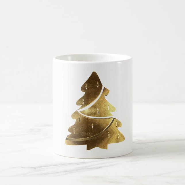 Merry Christmas Tree Gold Look Elegant Tasse (Mittel)