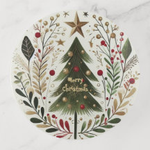 Merry Christmas Tree Greenery Gold Star Typografie