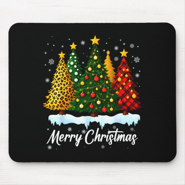 Merry Christmas Tree Leopard Plaid Pajamas Xmas Wo Mousepad (Vorne)