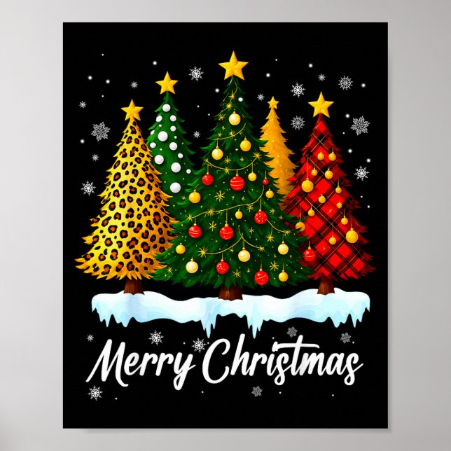 Merry Christmas Tree Leopard Plaid Pajamas Xmas Wo Poster (Vorne)