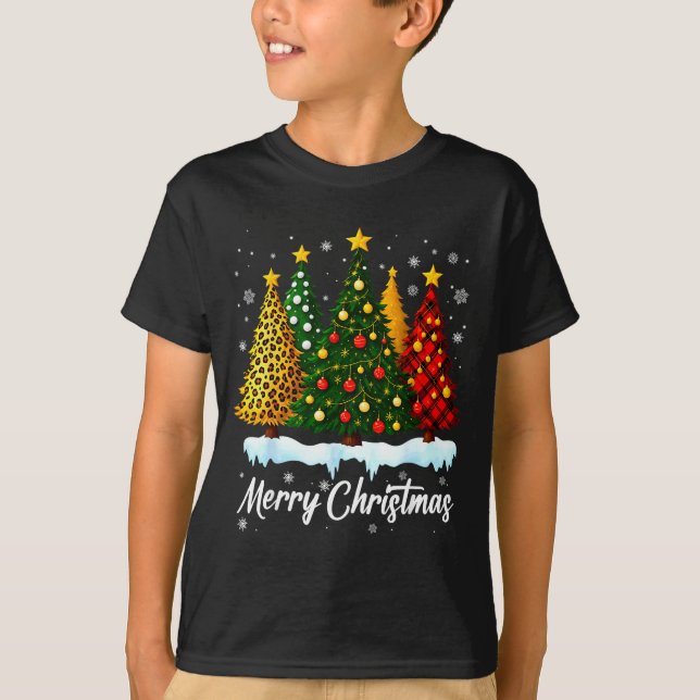 Merry Christmas Tree Leopard Plaid Pajamas Xmas Wo T-Shirt (Vorderseite)