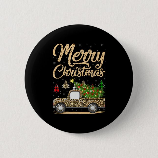 Merry Christmas Tree Leopard Truck Xmas Family Paj Button (Vorderseite)