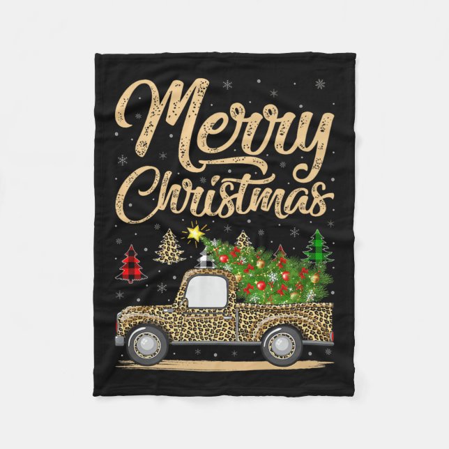 Merry Christmas Tree Leopard Truck Xmas Family Paj Fleecedecke (Vorderseite)