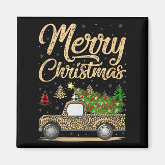 Merry Christmas Tree Leopard Truck Xmas Family Paj Magnet