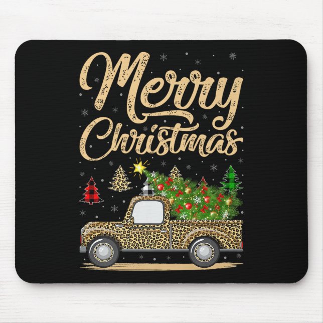 Merry Christmas Tree Leopard Truck Xmas Family Paj Mousepad (Vorne)