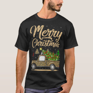 Merry Christmas Tree Leopard Truck Xmas Family Paj T-Shirt