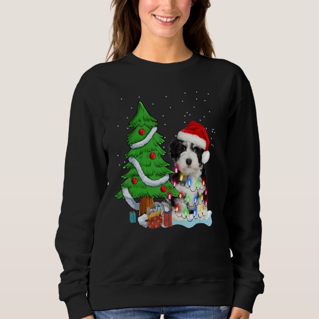 Merry Christmas Tree Light Santa Hat Dog Shih Tzu  Sweatshirt (Vorderseite)