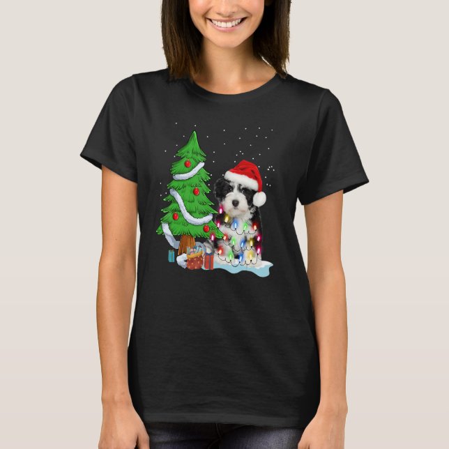 Merry Christmas Tree Light Santa Hat Dog Shih Tzu  T-Shirt (Vorderseite)