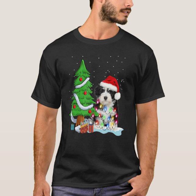 Merry Christmas Tree Light Santa Hat Dog Shih Tzu  T-Shirt (Vorderseite)
