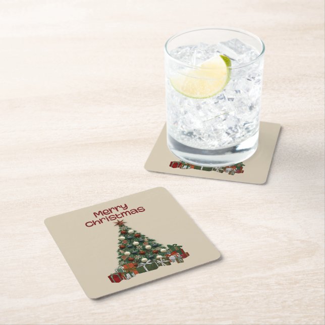 Merry Christmas Tree Paper Coaster Rechteckiger Pappuntersetzer (Vor Ort)