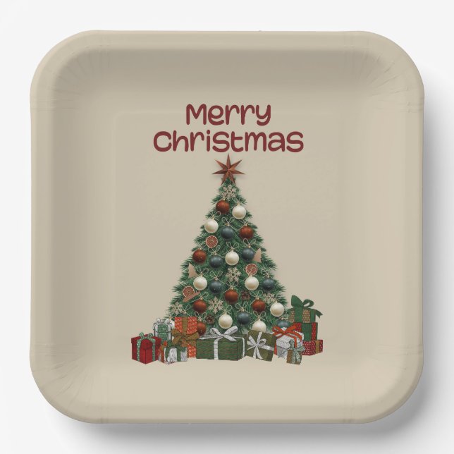 Merry Christmas Tree Paper Plate Pappteller (Vorderseite)