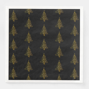 Merry Christmas Tree Pattern Gold Black Elegant Serviette