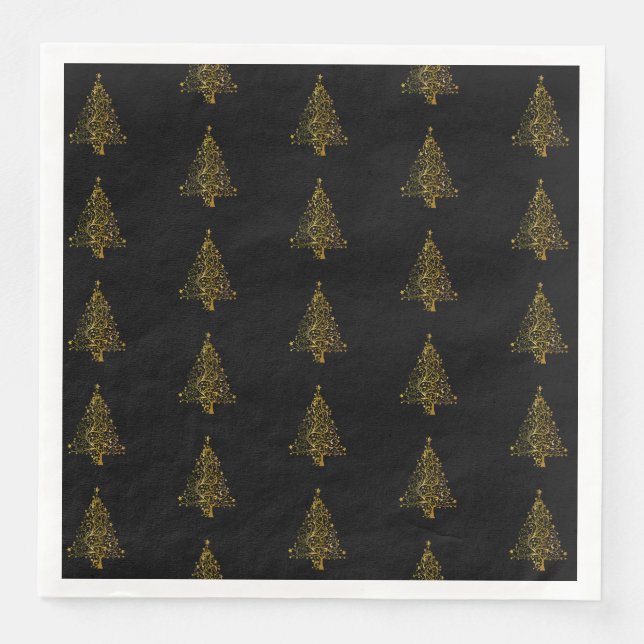 Merry Christmas Tree Pattern Gold Black Elegant Serviette (Vorderseite)