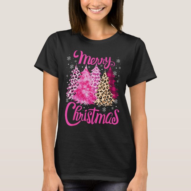 Merry Christmas Tree Pink  Xmas Leopard Matching F T-Shirt (Vorderseite)