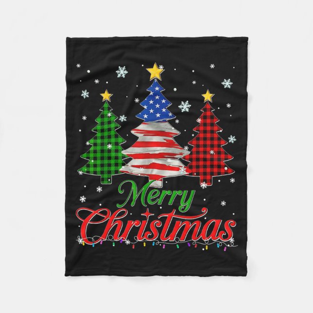 Merry Christmas Tree Plaid Us Flag Snowflake Xmas  Fleecedecke (Vorderseite)
