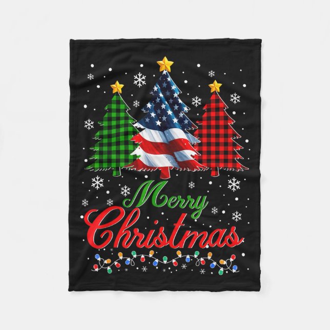 Merry Christmas Tree Plaid Us Flag Snowflake Xmas  Fleecedecke (Vorderseite)