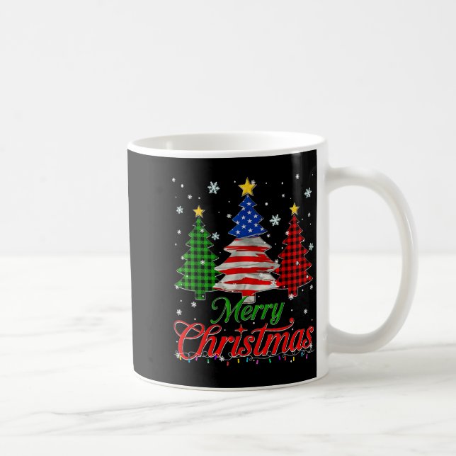 Merry Christmas Tree Plaid Us Flag Snowflake Xmas  Kaffeetasse (Rechts)