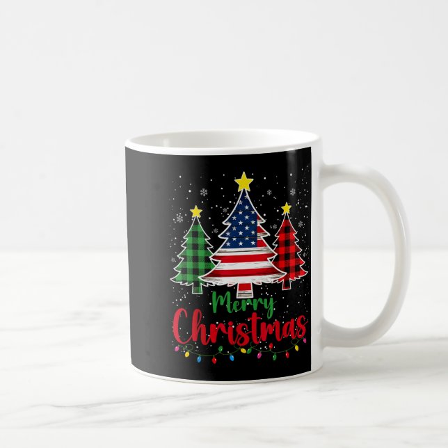 Merry Christmas Tree Plaid Us Flag Snowflake Xmas  Kaffeetasse (Rechts)