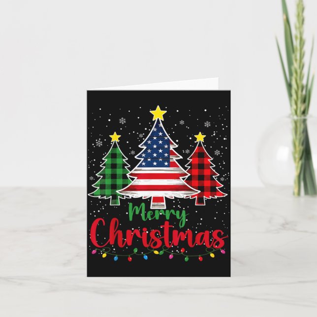 Merry Christmas Tree Plaid Us Flag Snowflake Xmas  Karte (Vorderseite)