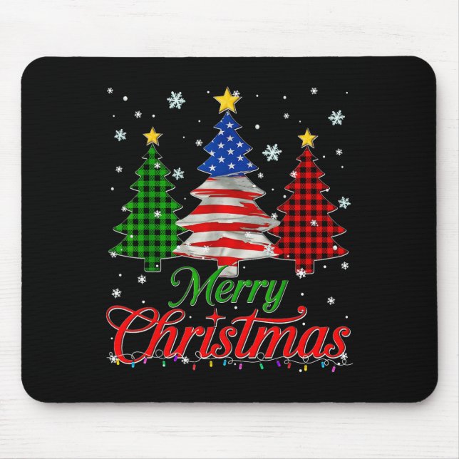 Merry Christmas Tree Plaid Us Flag Snowflake Xmas  Mousepad (Vorne)