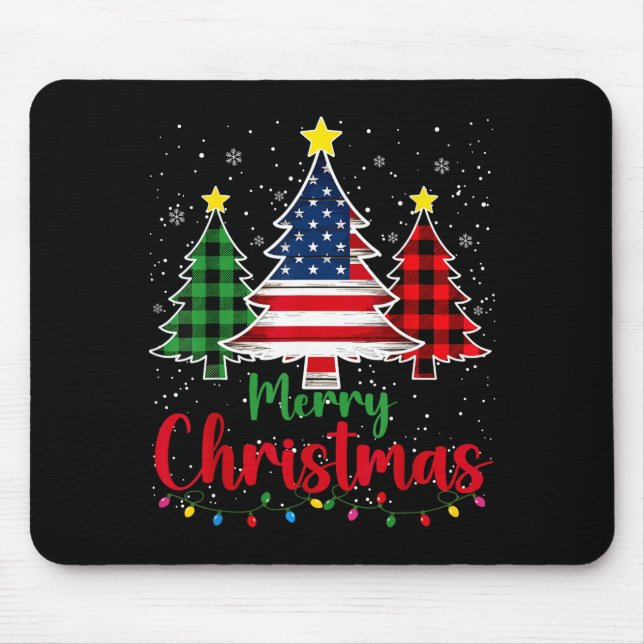 Merry Christmas Tree Plaid Us Flag Snowflake Xmas  Mousepad (Vorne)