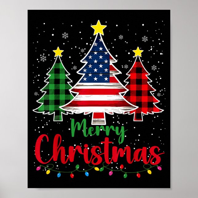 Merry Christmas Tree Plaid Us Flag Snowflake Xmas  Poster (Vorne)