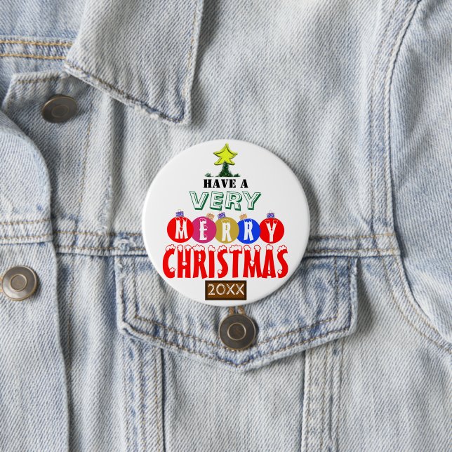 Merry Christmas Tree Red Blue Gold Ornaments Button (Beispiel)