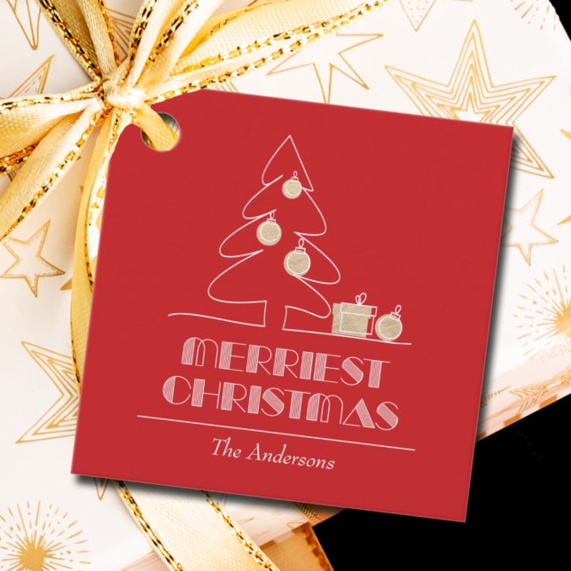Merry Christmas Tree Red Holiday Geschenkanhänger (Merriest Christmas Red and Gold Gift or Favor Tags)