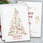 Merry Christmas Tree Rustic Pine and Holly Berry Feiertagskarte<br><div class="desc">Personalized Christmas Card with a rustic, natural theme in red, green and gold. The design features Christmas foliage including pine needles and pine cones, holly and holly berries, along with traditional Christmas ornaments and stars. The "Merry Christmas" wording forms the base of the Christmas Tree. The back of the card...</div>