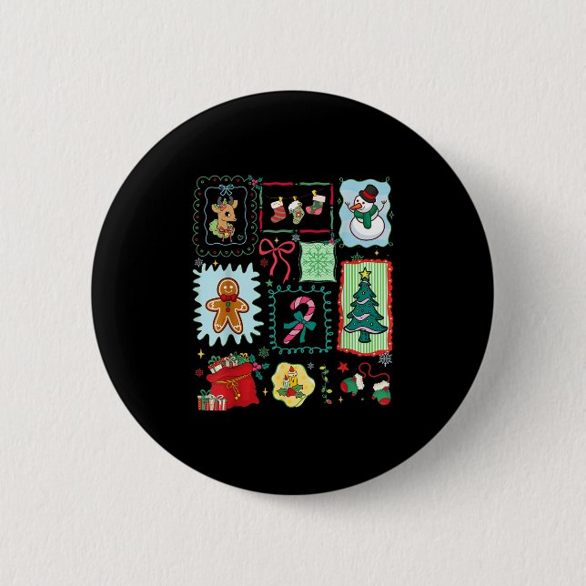 Merry Christmas Tree Santa Gingerbread Coquette Bo Button (Vorderseite)