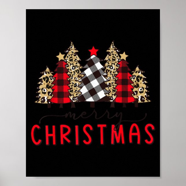 Merry Christmas Tree Shirts Funny Leopard Plaid Pr Poster (Vorne)