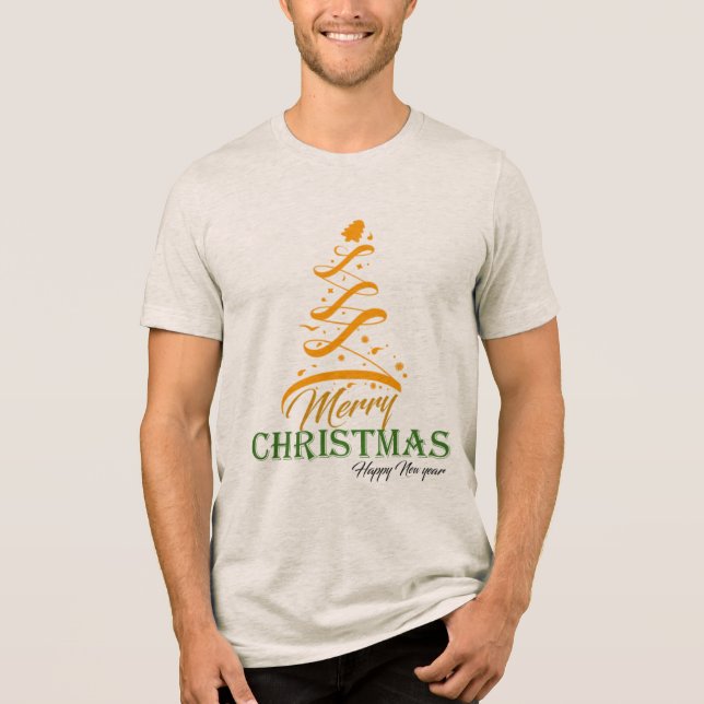 Merry Christmas Tree T-Shirt 🎅 Premium Bella+Canv Tri-Blend Shirt (Vorderseite)