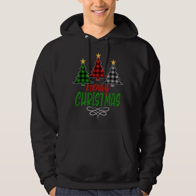 Merry Christmas Tree Three Buffalo Pläd Hoodie (Vorderseite)
