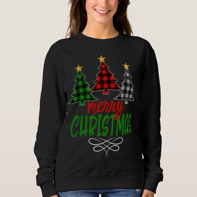 Merry Christmas Tree Three Buffalo Pläd Sweatshirt (Vorderseite)